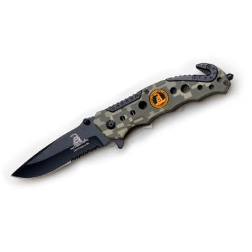 " Don't Tread On Me " Rescue Style Assist Knife 4.5" Closed Camo